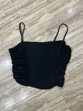 nwt Zara Black Ruched Spaghetti Strap corset top size medium